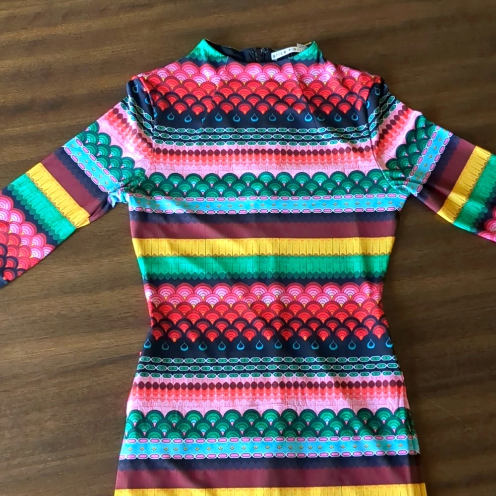 Alice+ Olivia Delora Rasta Multicolor Striped Women's Dress, Worn Once